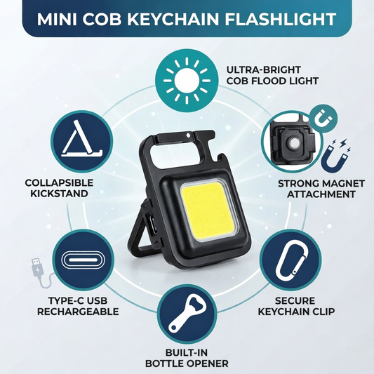 Mini COB Keychain Light – Rechargeable Magnetic Pocket Flashlight with Bottle Opener