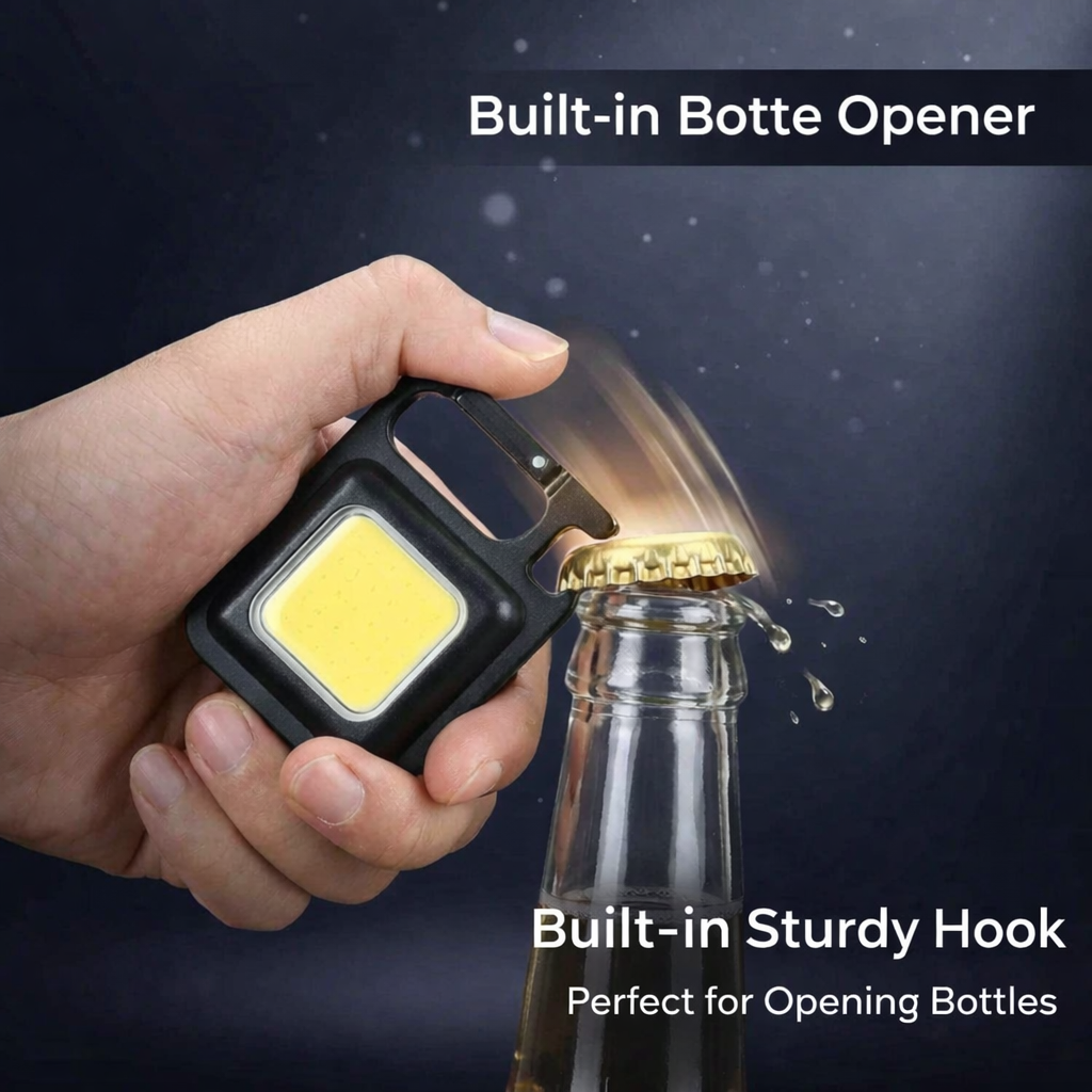 Mini COB Keychain Light – Rechargeable Magnetic Pocket Flashlight with Bottle Opener